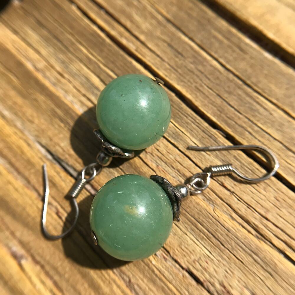 Artisan semiprecious Aventurine ball dangle earrings